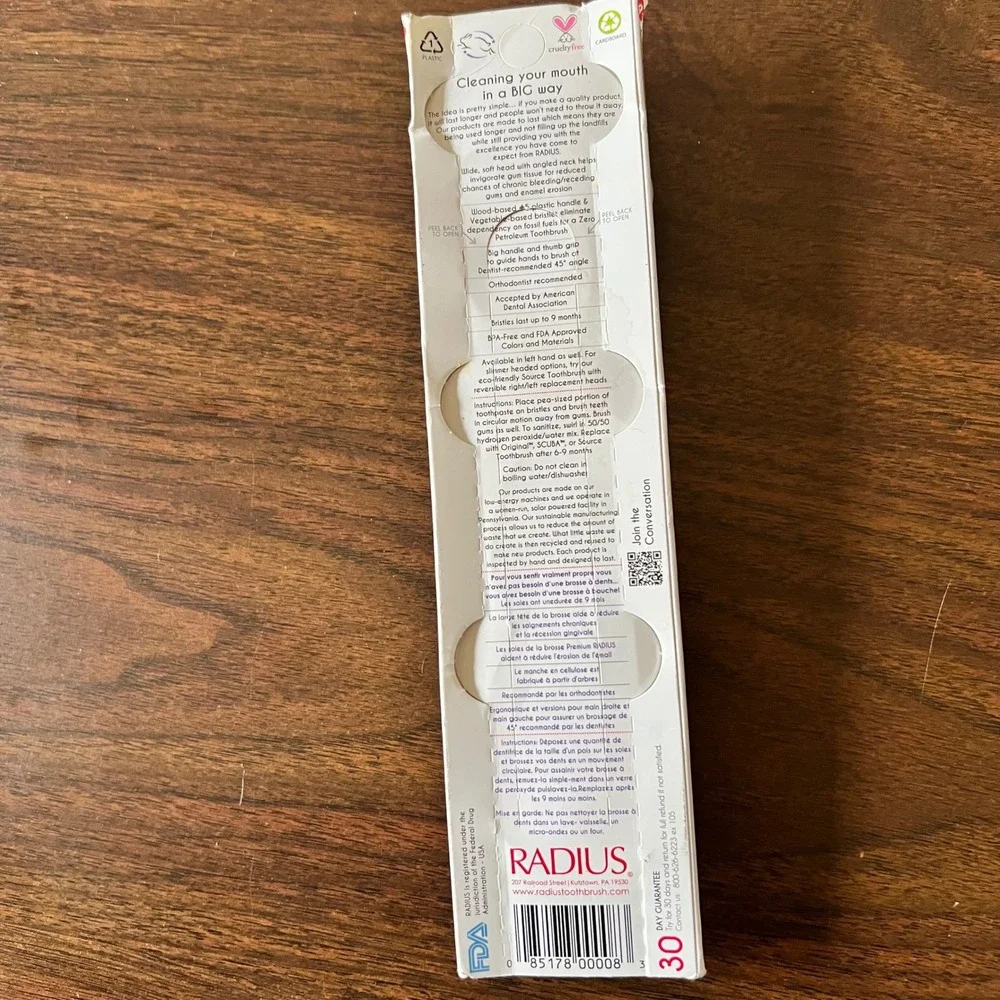 Radius Original Toothbrush Soft Bristles Right Hand Red Made‎ in USA sealed new